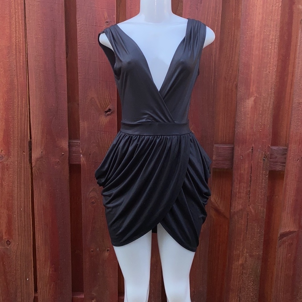 Good Time USA Women’s Sexy Wrap Cocktail Mini Black Dress Size S - Picture 3 of 9
